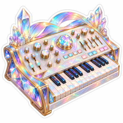 Rainbow Crystal Synthesizer With Gold Frame Art Vinyl Decal Stickers