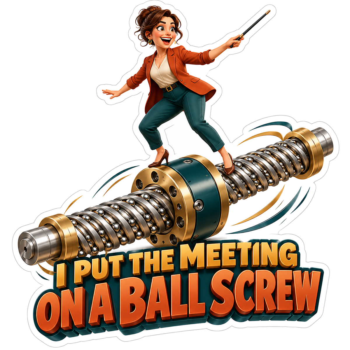 Woman Balancing on Long Metal Ball Screw Vinyl Decal Stickers
