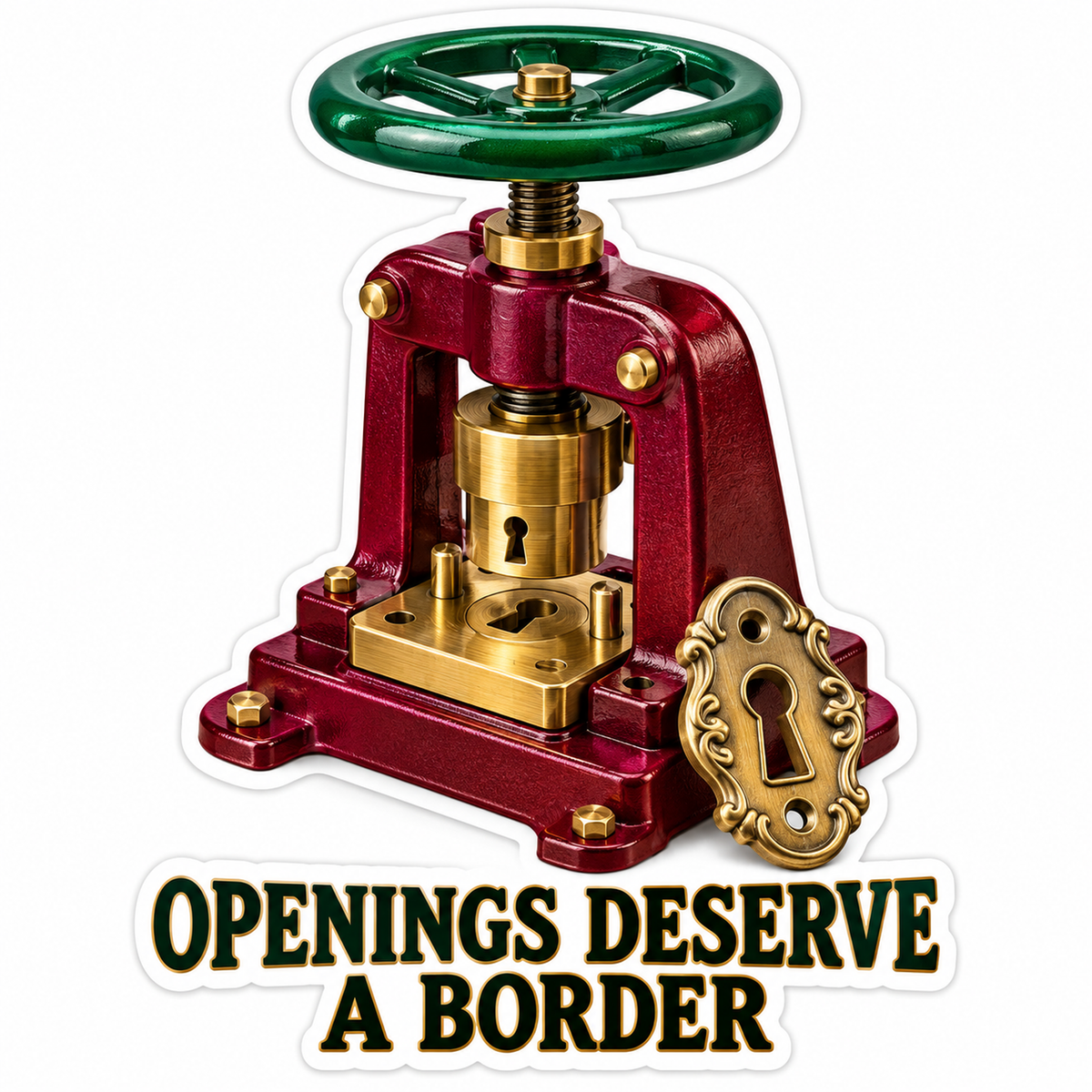 Red Brass Press with Ornate Keyhole Plate Vinyl Decal Stickers