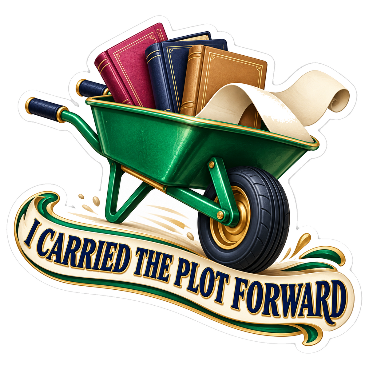Green Wheelbarrow Carrying Books Vinyl Decal Stickers