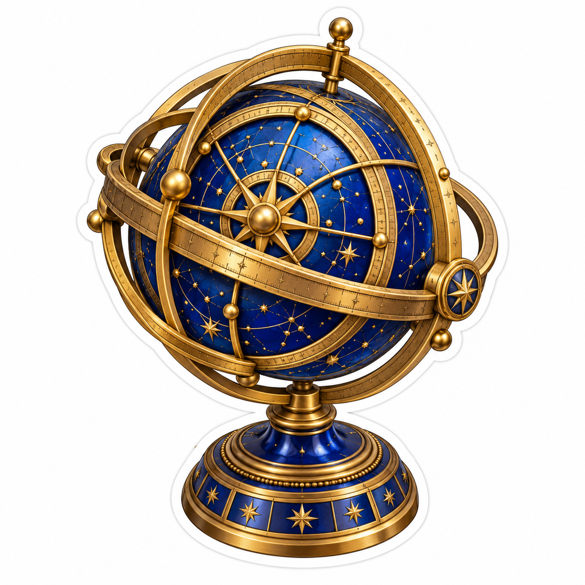 Blue Celestial Globe with Ornate Gold Rings Vinyl Decal Stickers