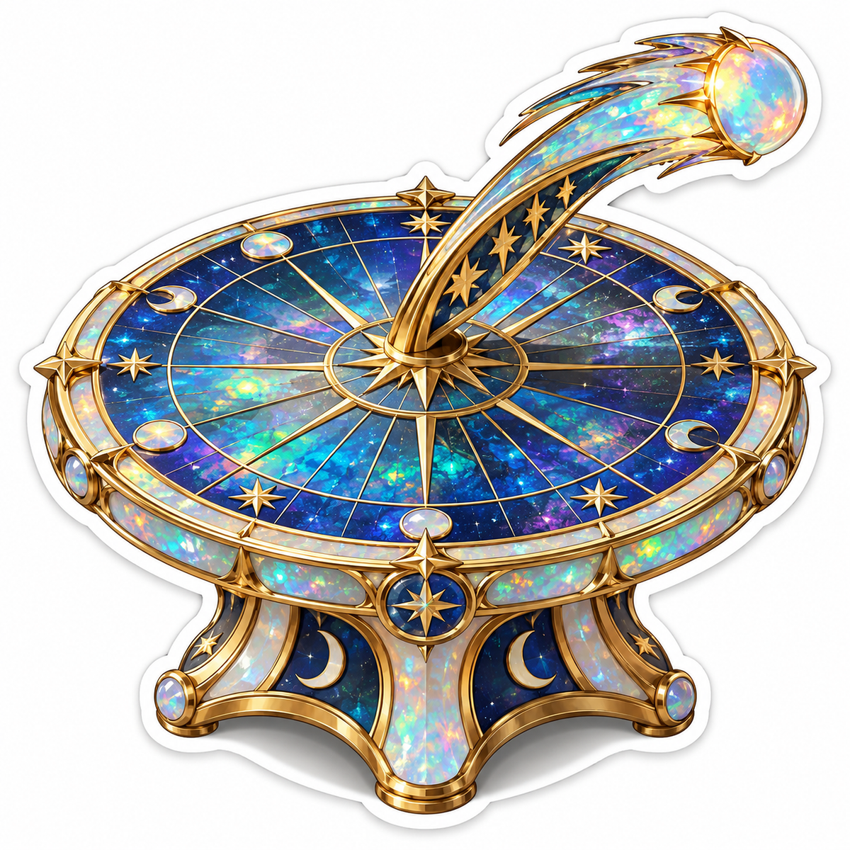 Iridescent Blue Sundial with a Golden Comet Vinyl Decal Stickers