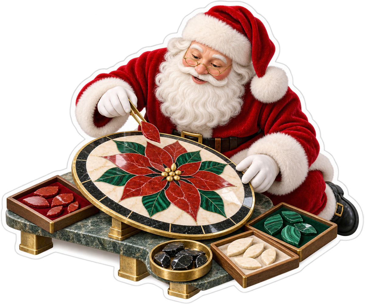 Santa Inlaying Poinsettia Stone Art Vinyl Decal Stickers