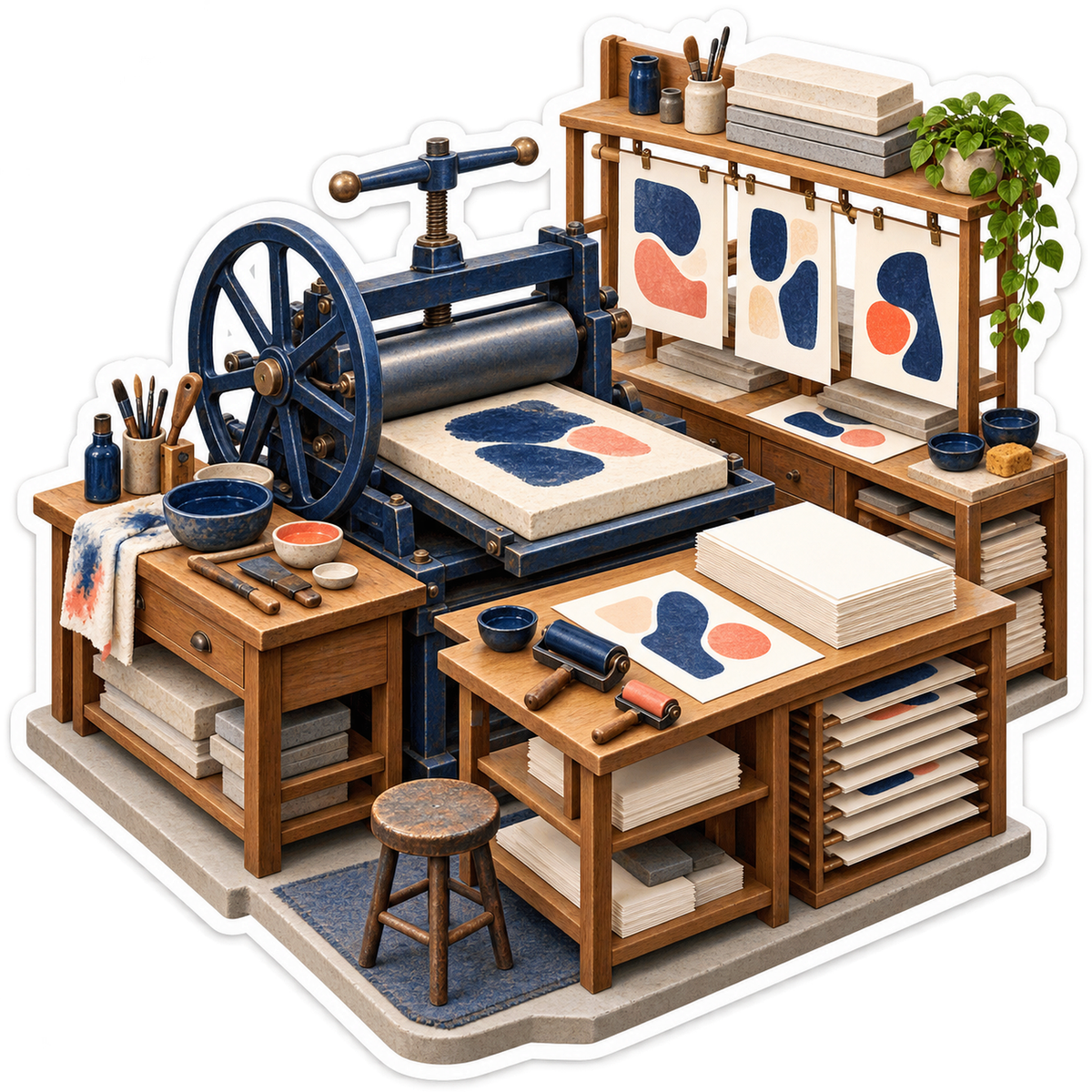 Navy Printing Press with Abstract Art Sheets Vinyl Decal Stickers