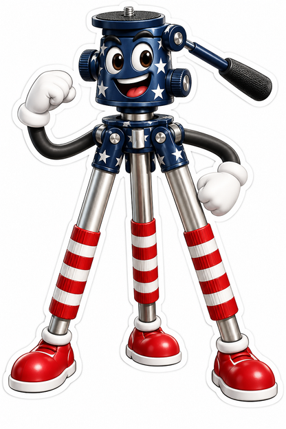 Smiling Patriotic Camera Tripod Mascot Vinyl Decal Stickers