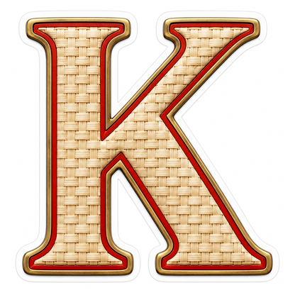Ivory Woven Letter K with Red Trim Art Vinyl Decal Stickers