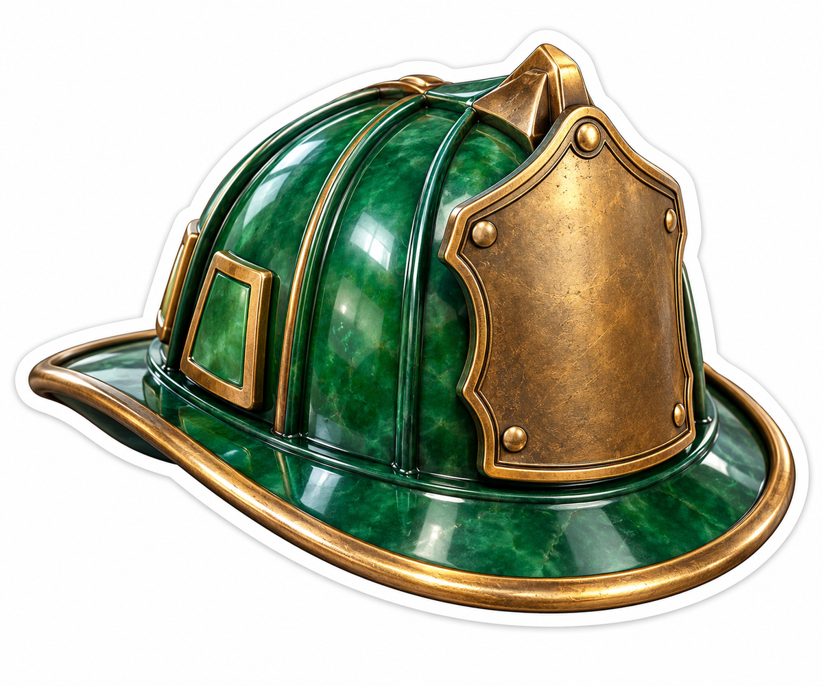 Emerald Firefighter Helmet with Brass Shield Vinyl Decal Stickers