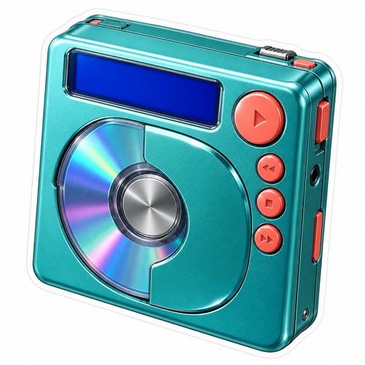 Teal Portable Disc Player with Coral Buttons Vinyl Decal Stickers