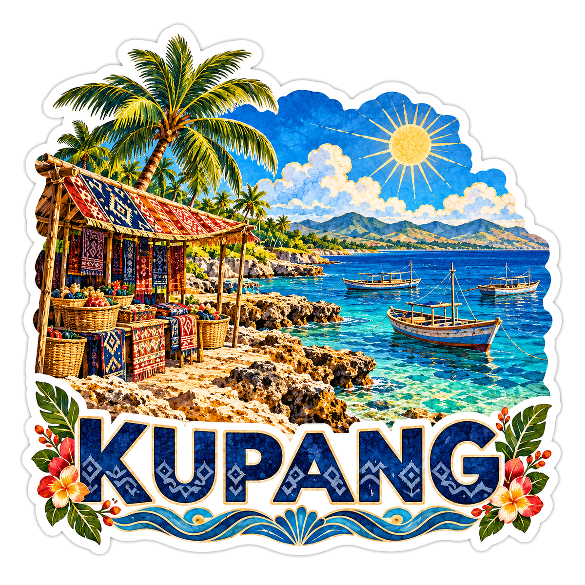 Kupang Tropical Waterfront Market Travel Art Vinyl Decal Stickers