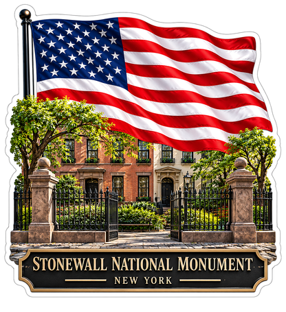 New York Brick Building with US Flag Art Vinyl Decal Stickers