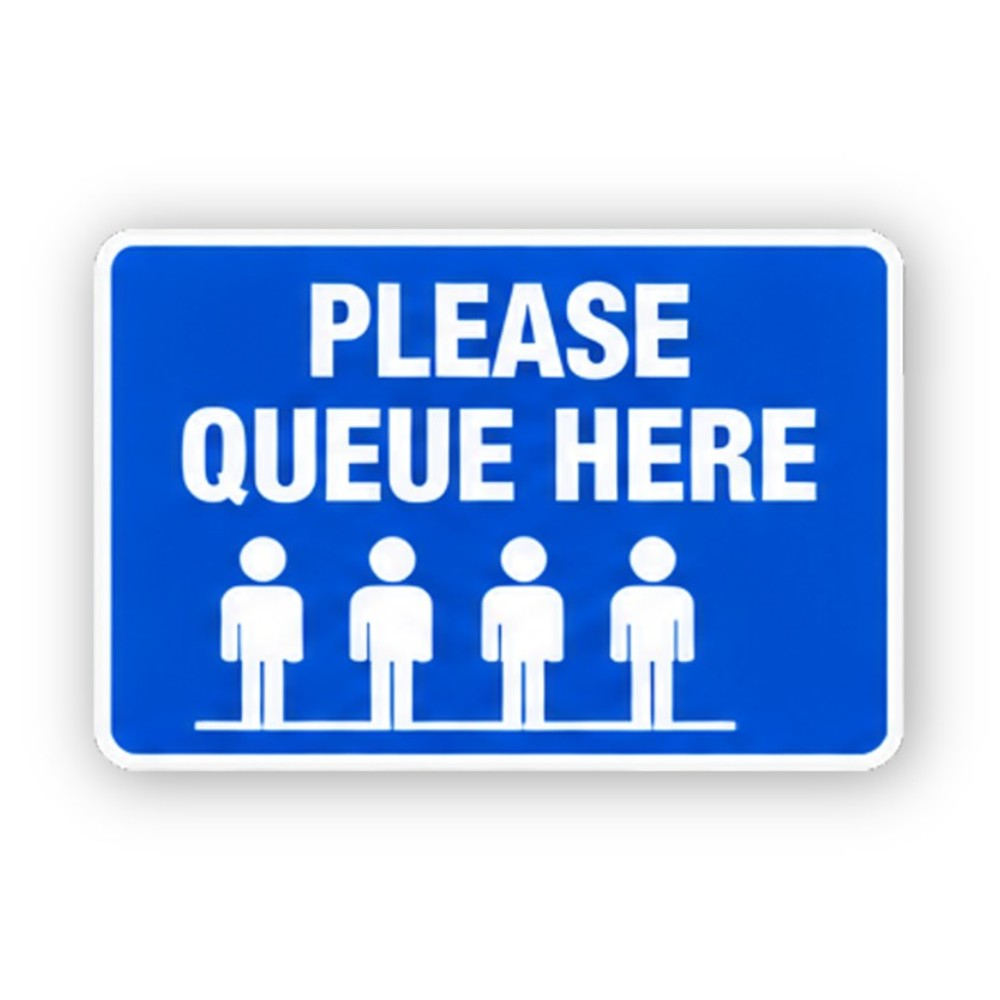 Blue Queue Here Four Figures Panel Vinyl Decal Stickers