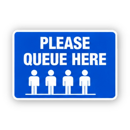 Blue Queue Here Four Figures Panel Vinyl Decal Stickers