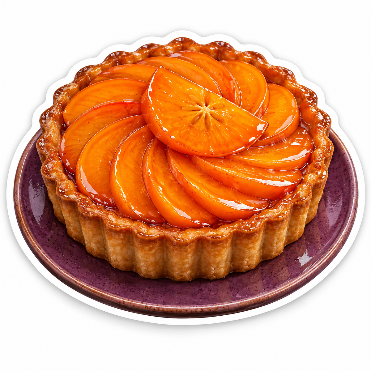 Orange Fruit Tart on Burgundy Round Plate Vinyl Decal Stickers