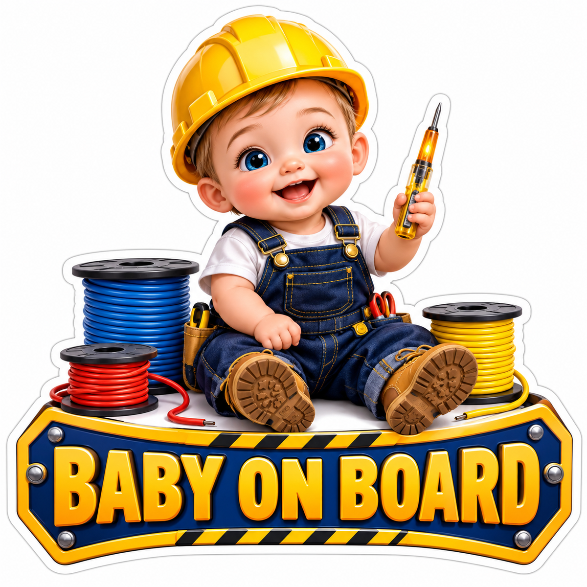 Baby on Board Yellow Helmet Electrician Art Vinyl Decal Stickers