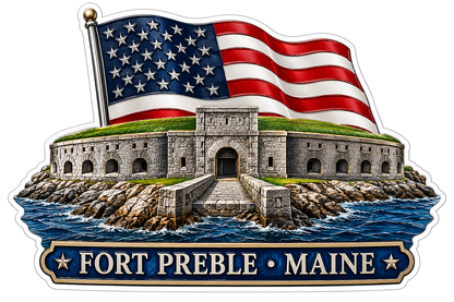 Fort Preble Maine Stone Fort and Flag Vinyl Decal Stickers