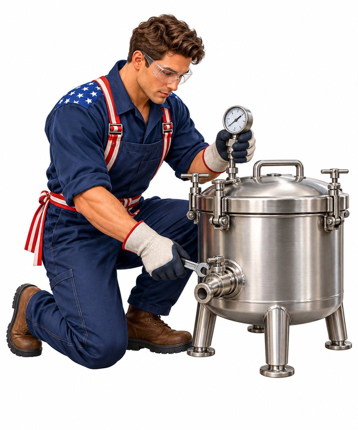 Patriotic Man Testing Stainless Steel Tank Art Vinyl Decal Stickers