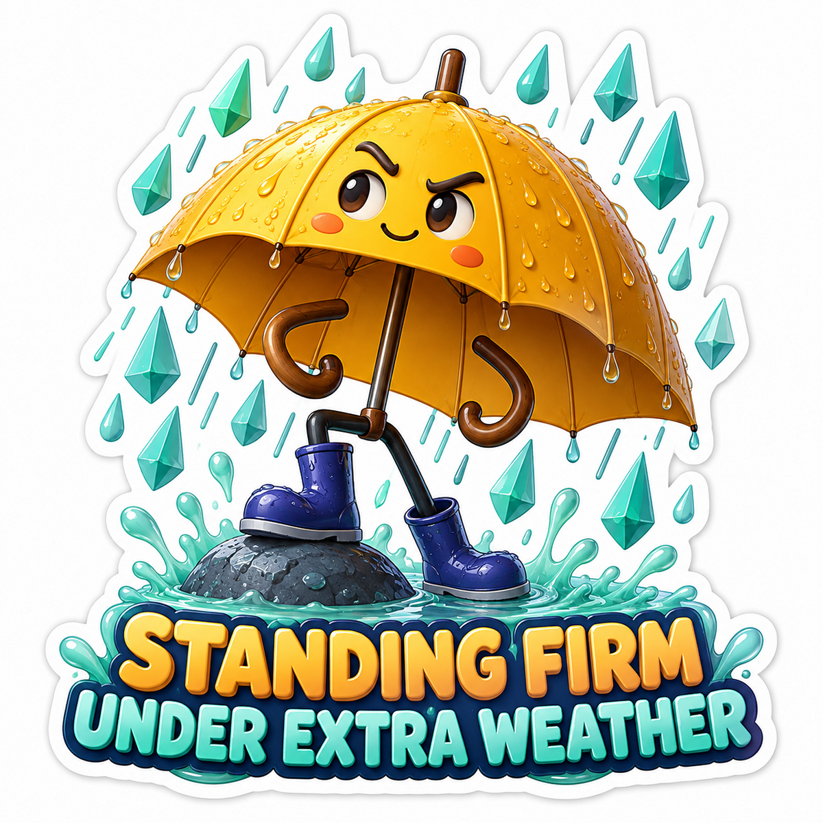 Yellow Umbrella Character in Blue Rain Boots Vinyl Decal Stickers