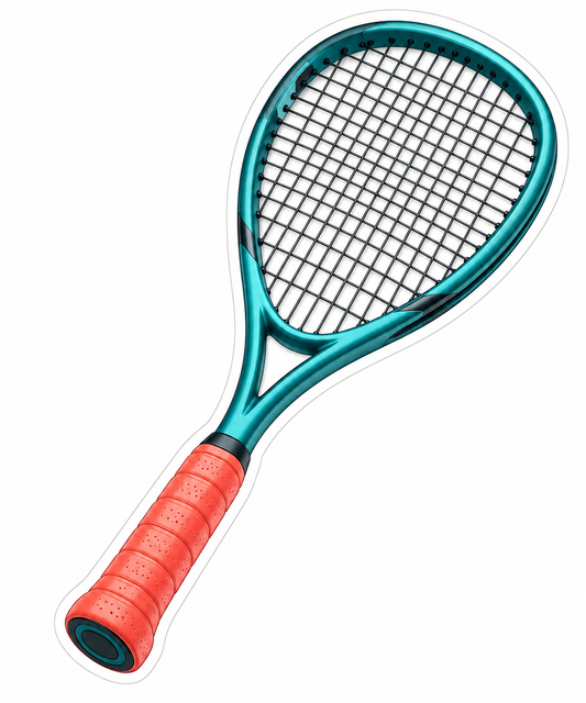 Teal Tennis Racket with Coral Grip Vinyl Decal Stickers