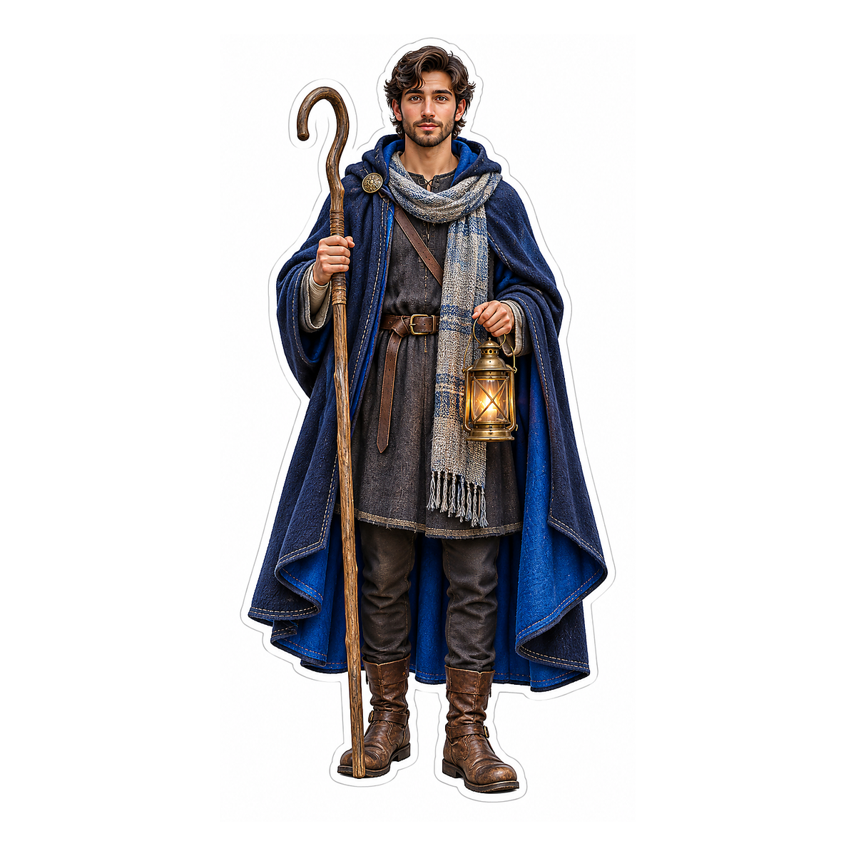 Blue Cloak Shepherd with Lantern Art Vinyl Decal Stickers
