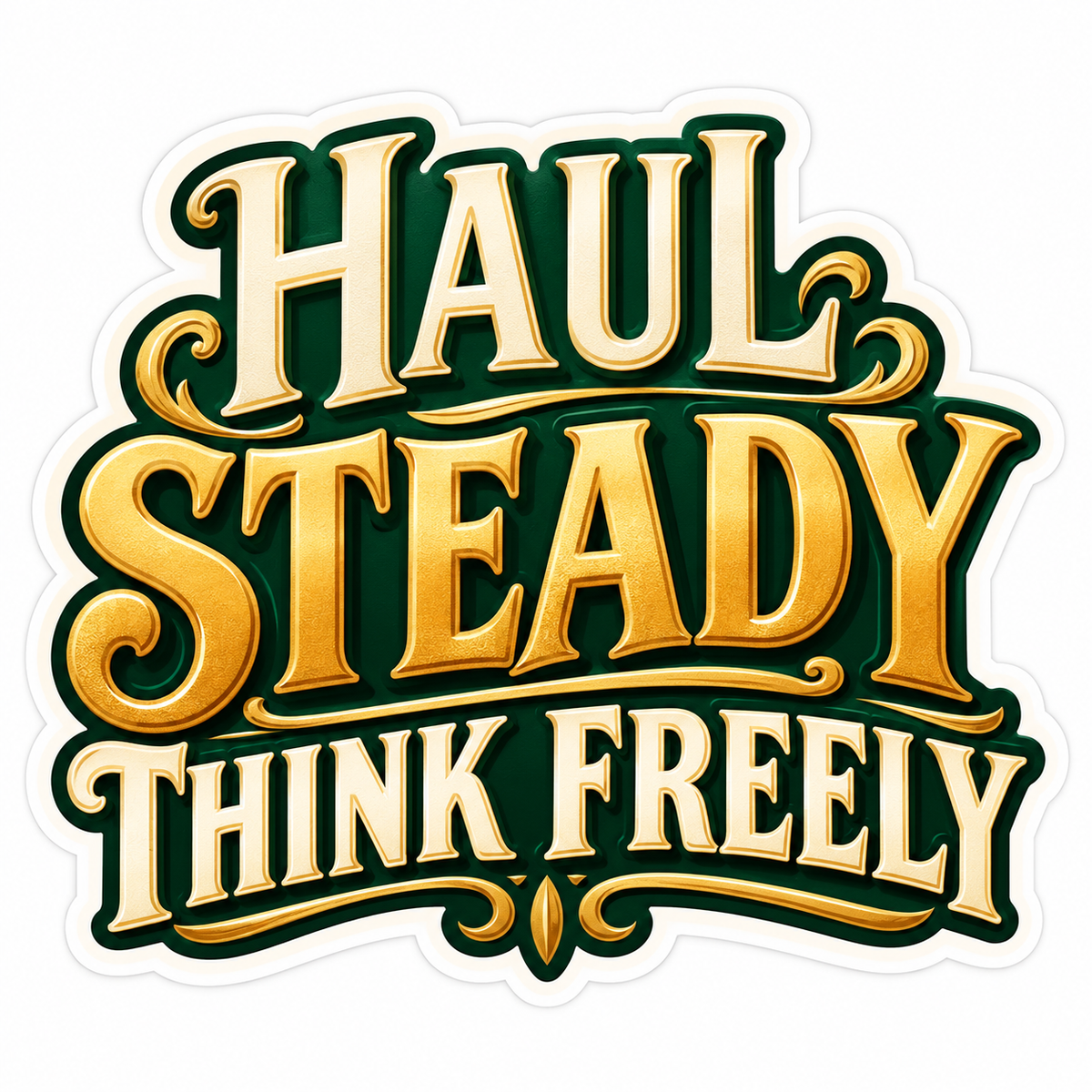 Haul Steady Think Freely Green Gold Lettering Vinyl Decal Stickers