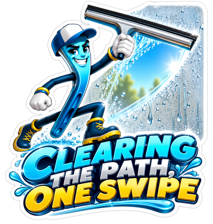 Blue Squeegee Character Cleaning a Window Vinyl Decal Stickers