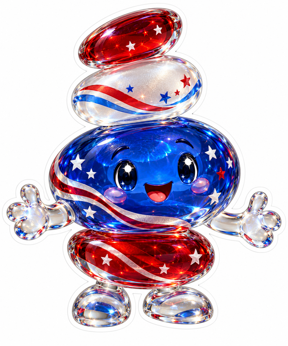 Stacked Glass Pebble Mascot with Patriotic Stars Vinyl Decal Stickers