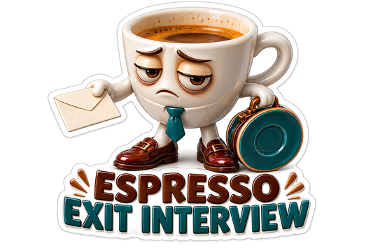 Tired Coffee Cup Carrying an Envelope and Lid Vinyl Decal Stickers