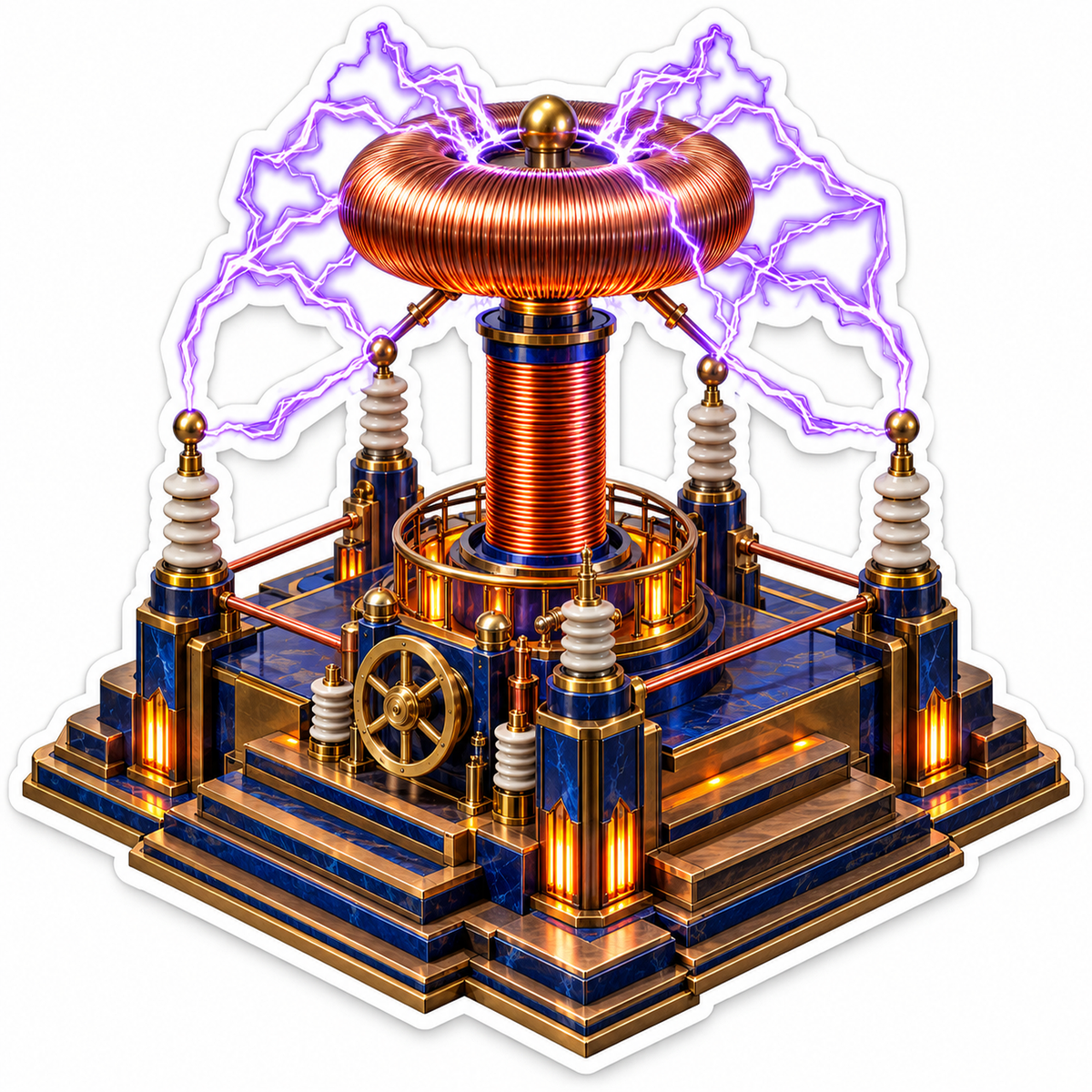 Copper Coil With Purple Electric Arcs Art Vinyl Decal Stickers