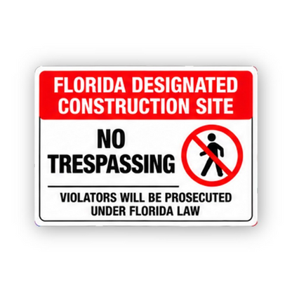 Red Florida Construction No Trespassing Panel Vinyl Decal Stickers
