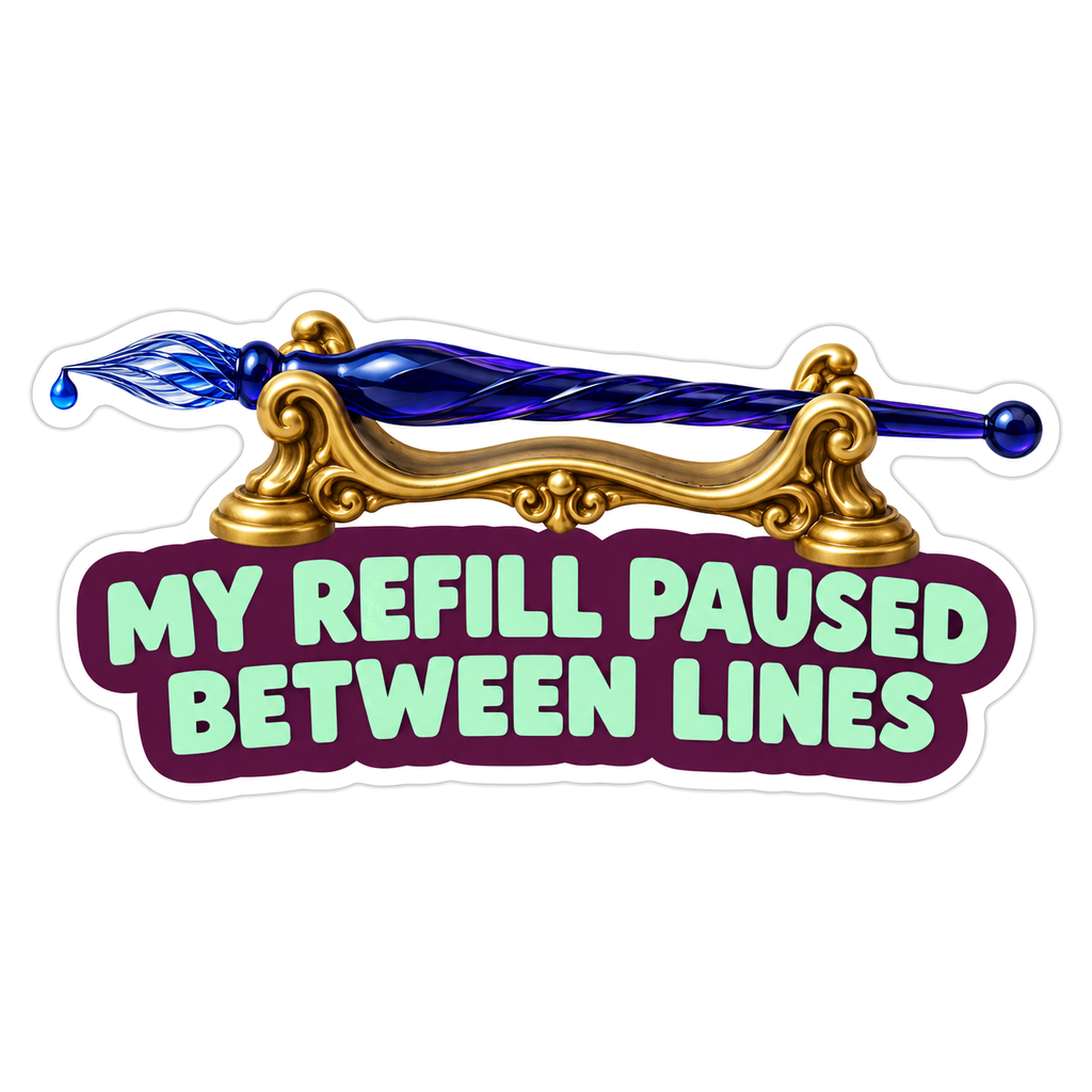 Blue Glass Pen on Gold Rest with Refill Quote Vinyl Decal Stickers