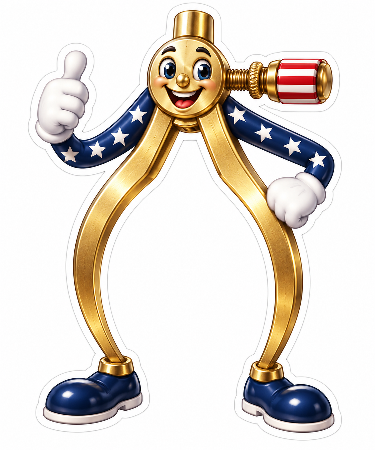Smiling Patriotic Golden Caliper Mascot Vinyl Decal Stickers