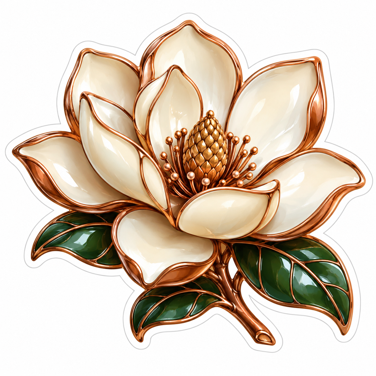 Ivory Magnolia with Copper Outlines Art Vinyl Decal Stickers