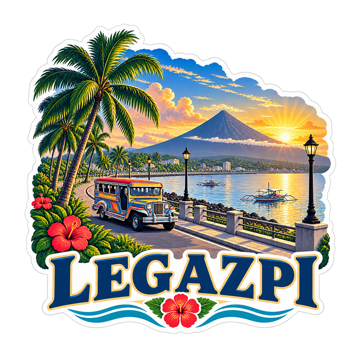 Legazpi Volcano Bay Sunset Art Vinyl Decal Stickers