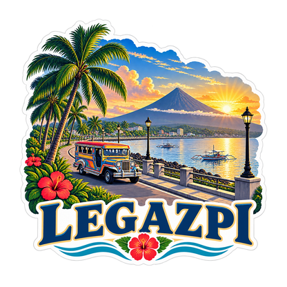 Legazpi Volcano Bay Sunset Art Vinyl Decal Stickers