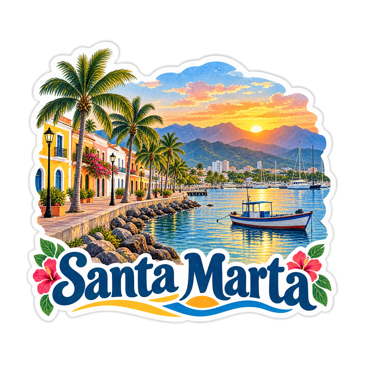Santa Marta Waterfront Sunset Scene Vinyl Decal Stickers