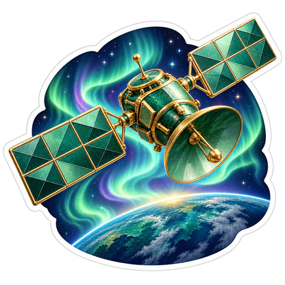 Green Gold Satellite Above Earth Aurora Art Vinyl Decal Stickers