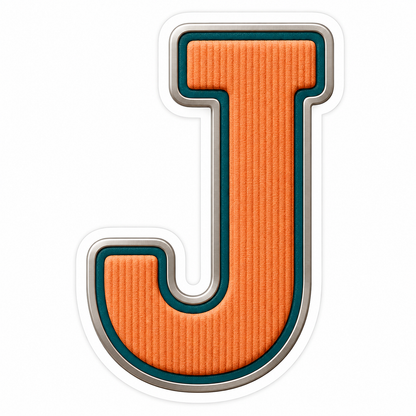 Orange Ribbed Letter J with Teal Trim Art Vinyl Decal Stickers