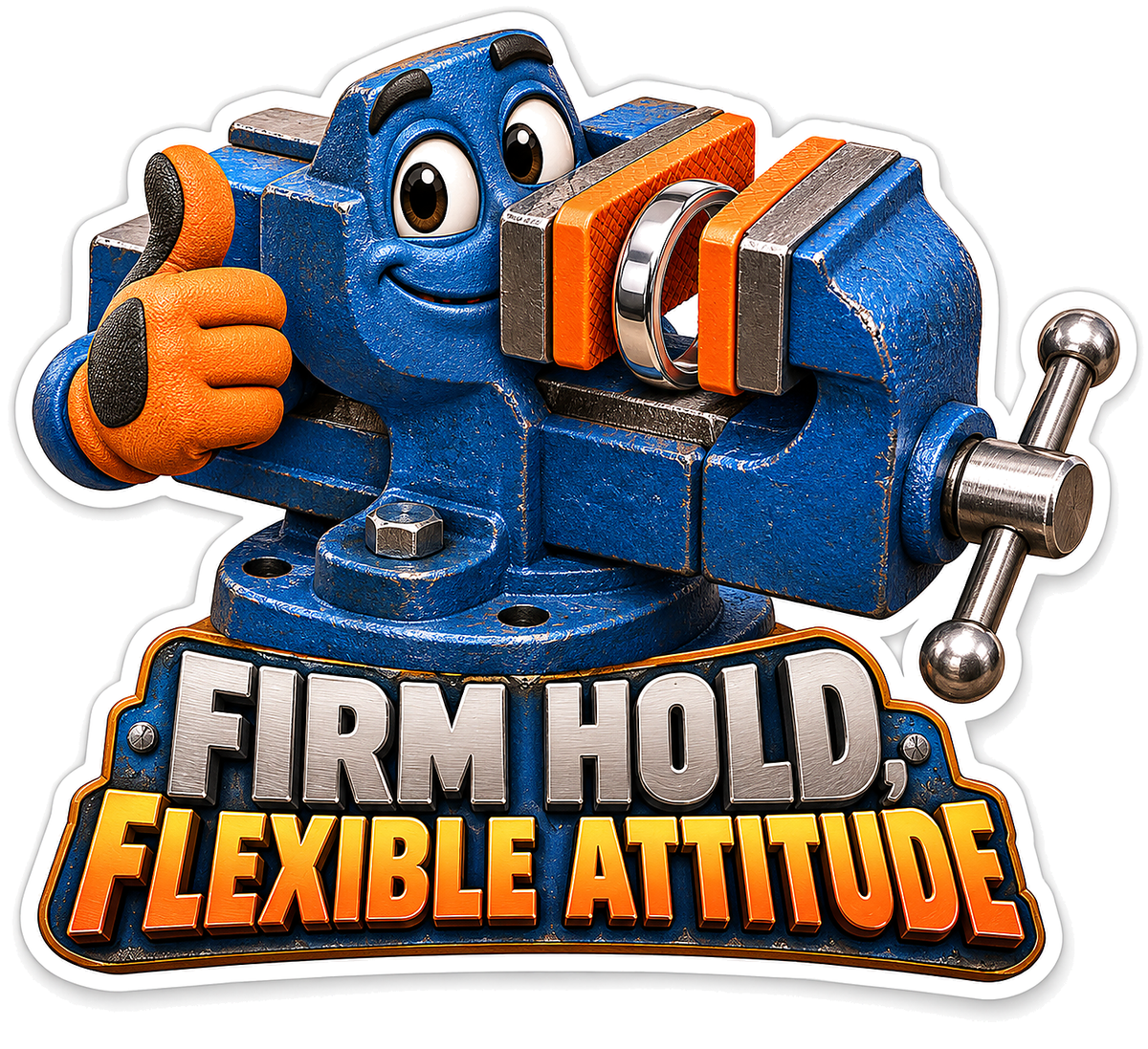 Blue Bench Vise Giving a Thumbs Up Vinyl Decal Stickers
