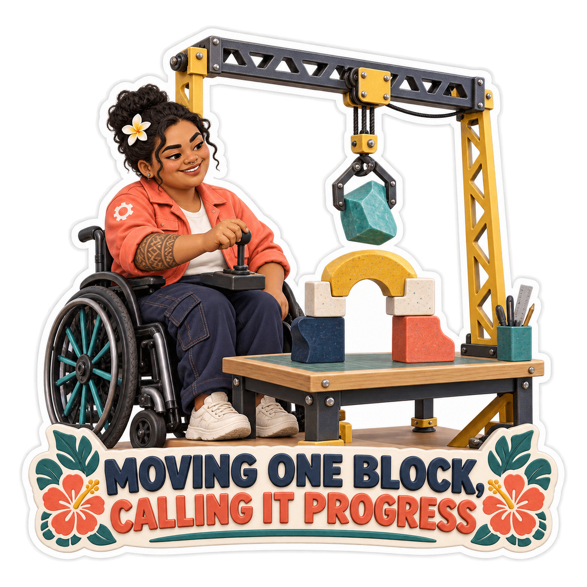 Woman Operating Small Block Crane Art Vinyl Decal Stickers