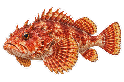 Red Irish Lord Fish with Broad Fan Fins Vinyl Decal Stickers