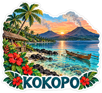 Kokopo Tropical Bay and Volcanoes Art Vinyl Decal Stickers