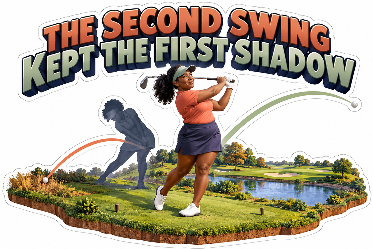 Woman Golfer Swinging beside Repeated Shadow Vinyl Decal Stickers