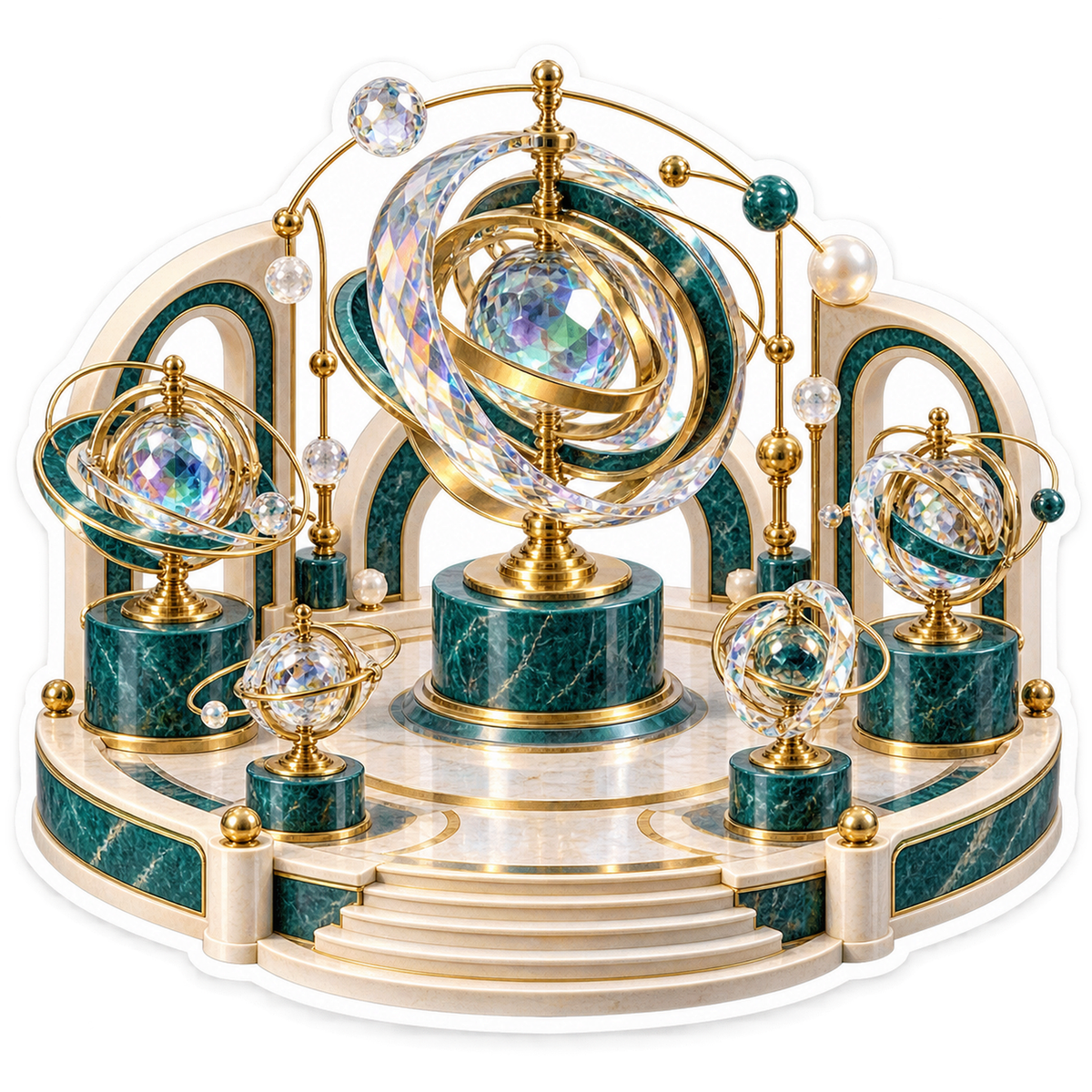Crystal Gyroscope Rings on Green Gold Stage Vinyl Decal Stickers