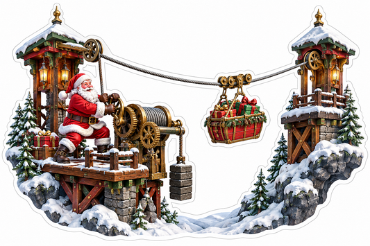 Santa Snowy Gift Basket Cable Crossing Vinyl Decal Stickers
