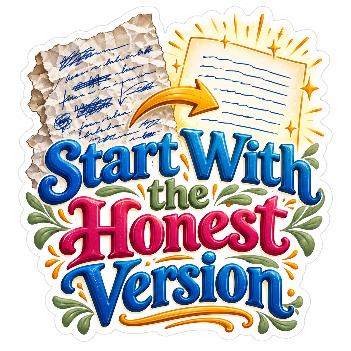 Start with the Honest Version Paper Lettering Vinyl Decal Stickers