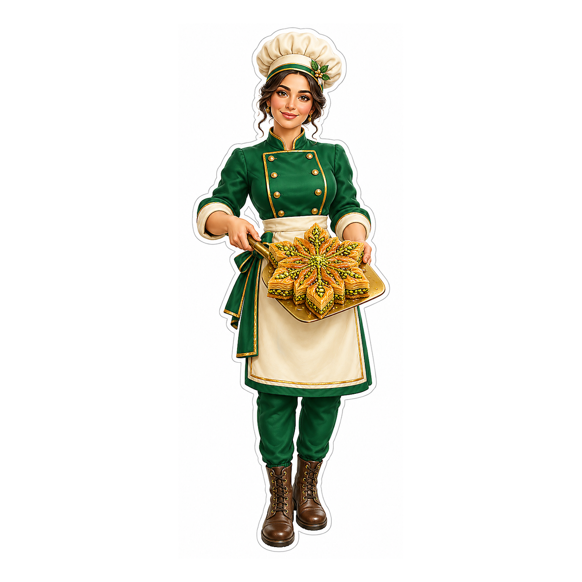 Green Uniform Baker with Golden Star Cake Vinyl Decal Stickers