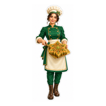 Green Uniform Baker with Golden Star Cake Vinyl Decal Stickers