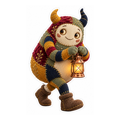 Patchwork Horned Creature with Lantern Vinyl Decal Stickers