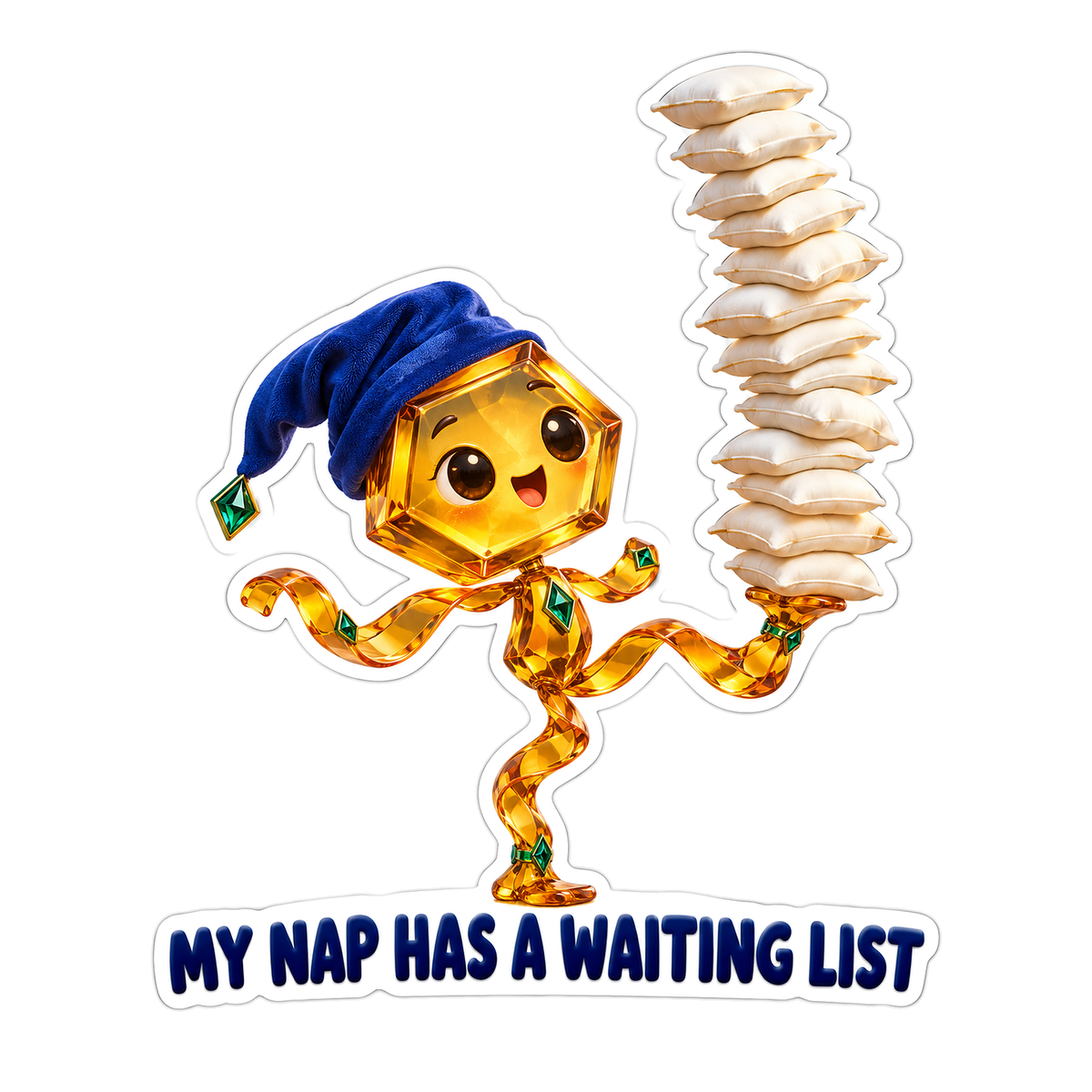 Gold Sleepy Character with Pillow Tower Art Vinyl Decal Stickers