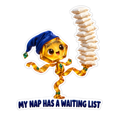 Gold Sleepy Character with Pillow Tower Art Vinyl Decal Stickers